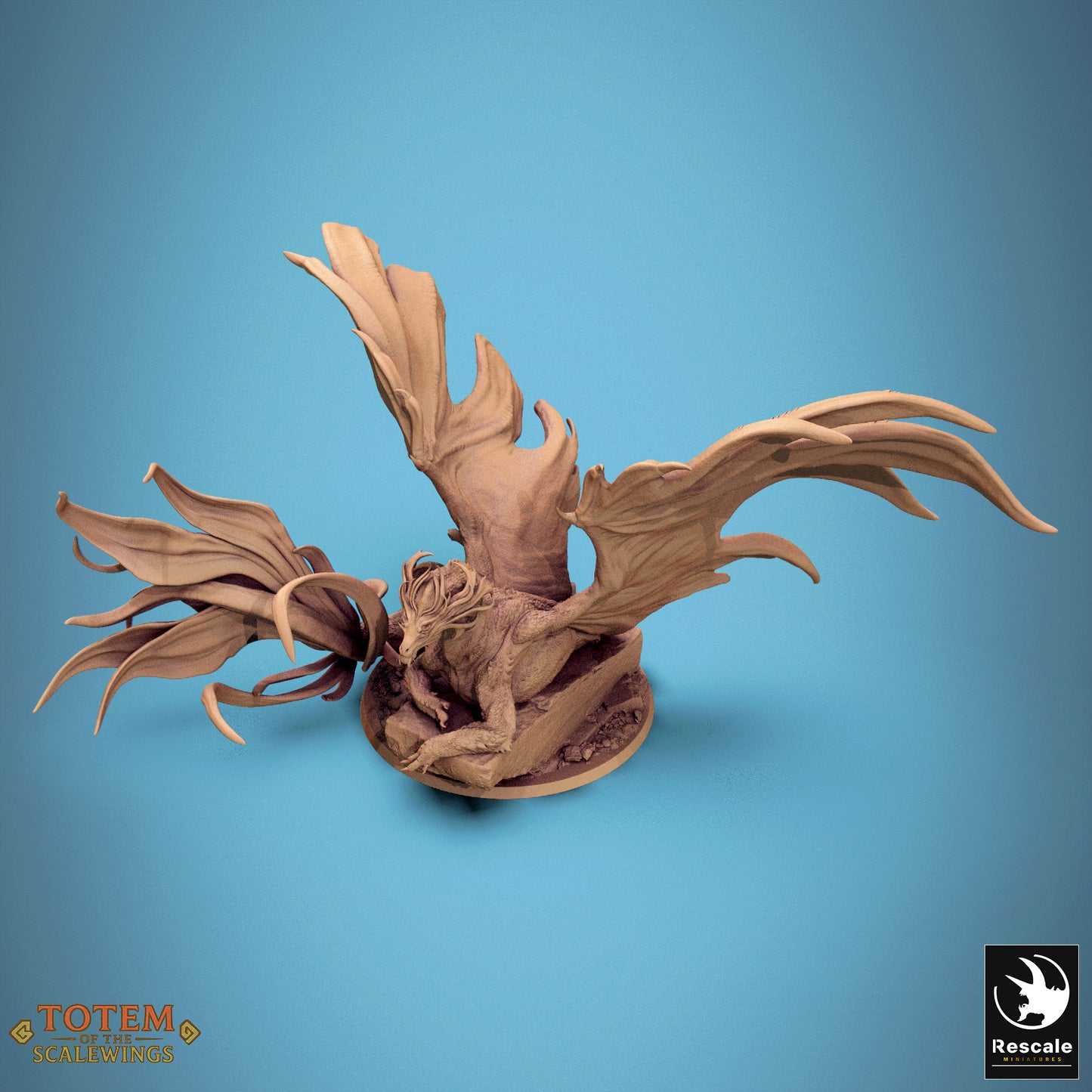Rear view showing intricate wing and tail details of brass dragon miniature