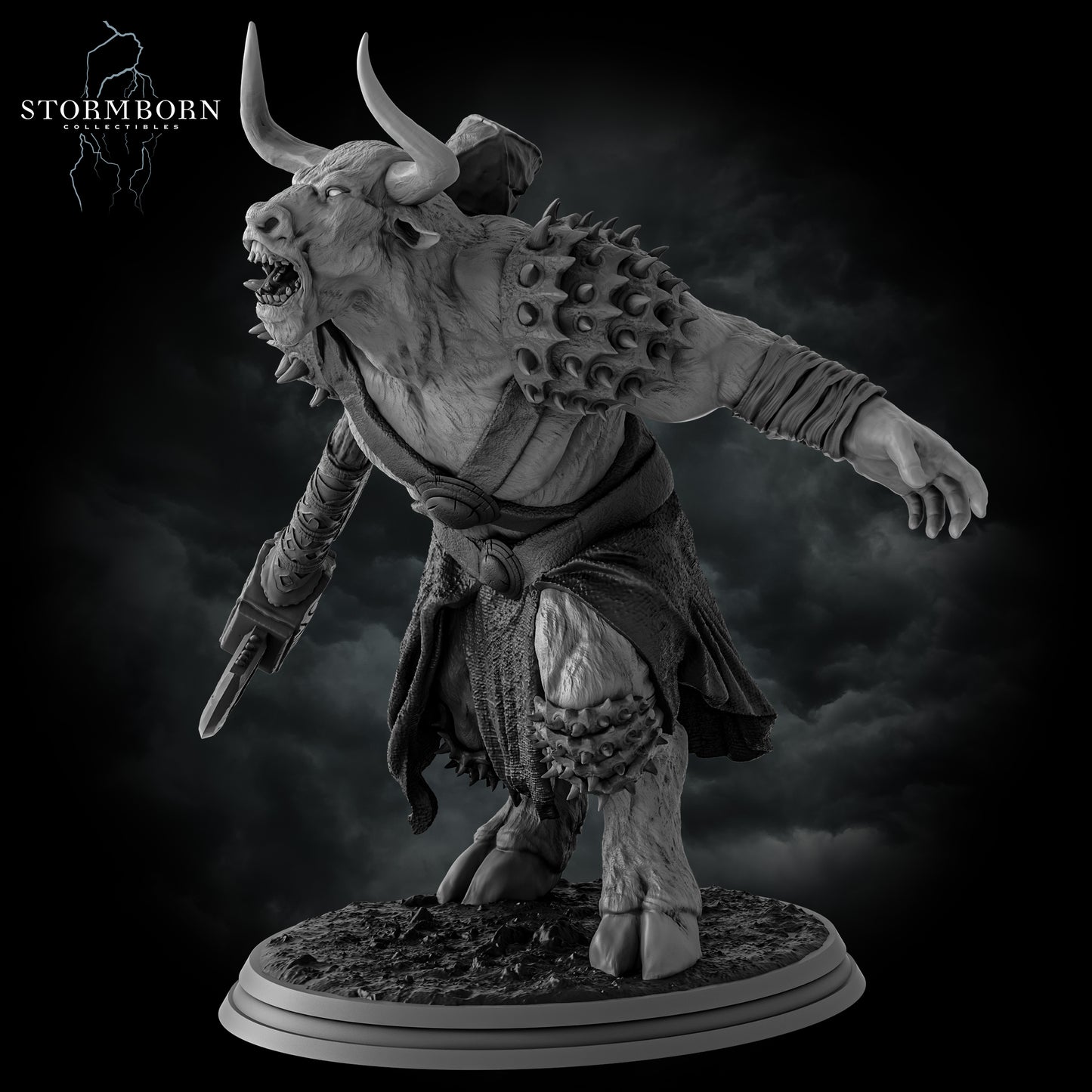 Minotaur resin miniature 32mm and 75mm scale fantasy monster figure with double axe and spiked armor – D&K Custom Prints
