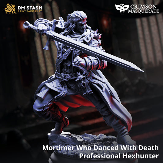 Mortimer Who Danced With Death Professional Hexhunter resin miniature, masked vampire hunter with greatsword – gothic TTRPG hero