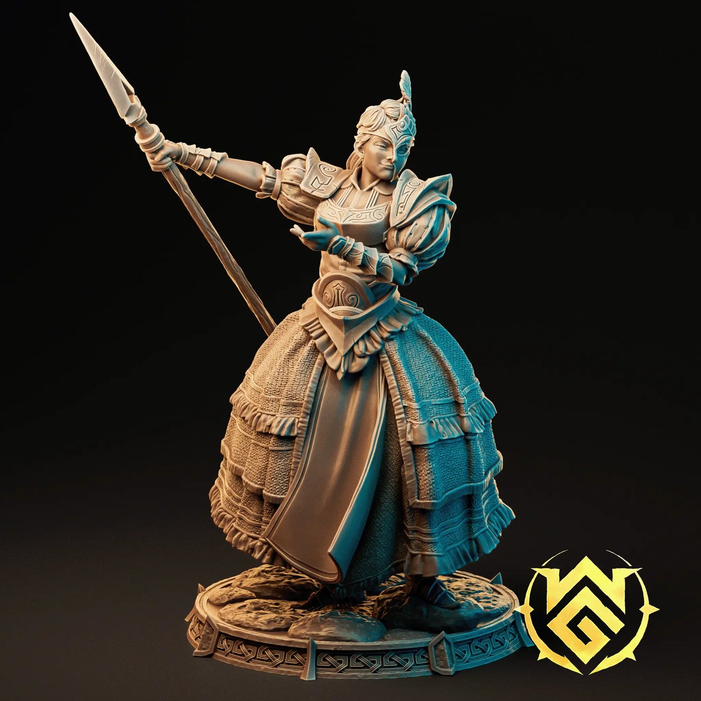 Royal Spearguard warrior and bust miniature for Dungeons & Dragons and fantasy tabletop RPGs