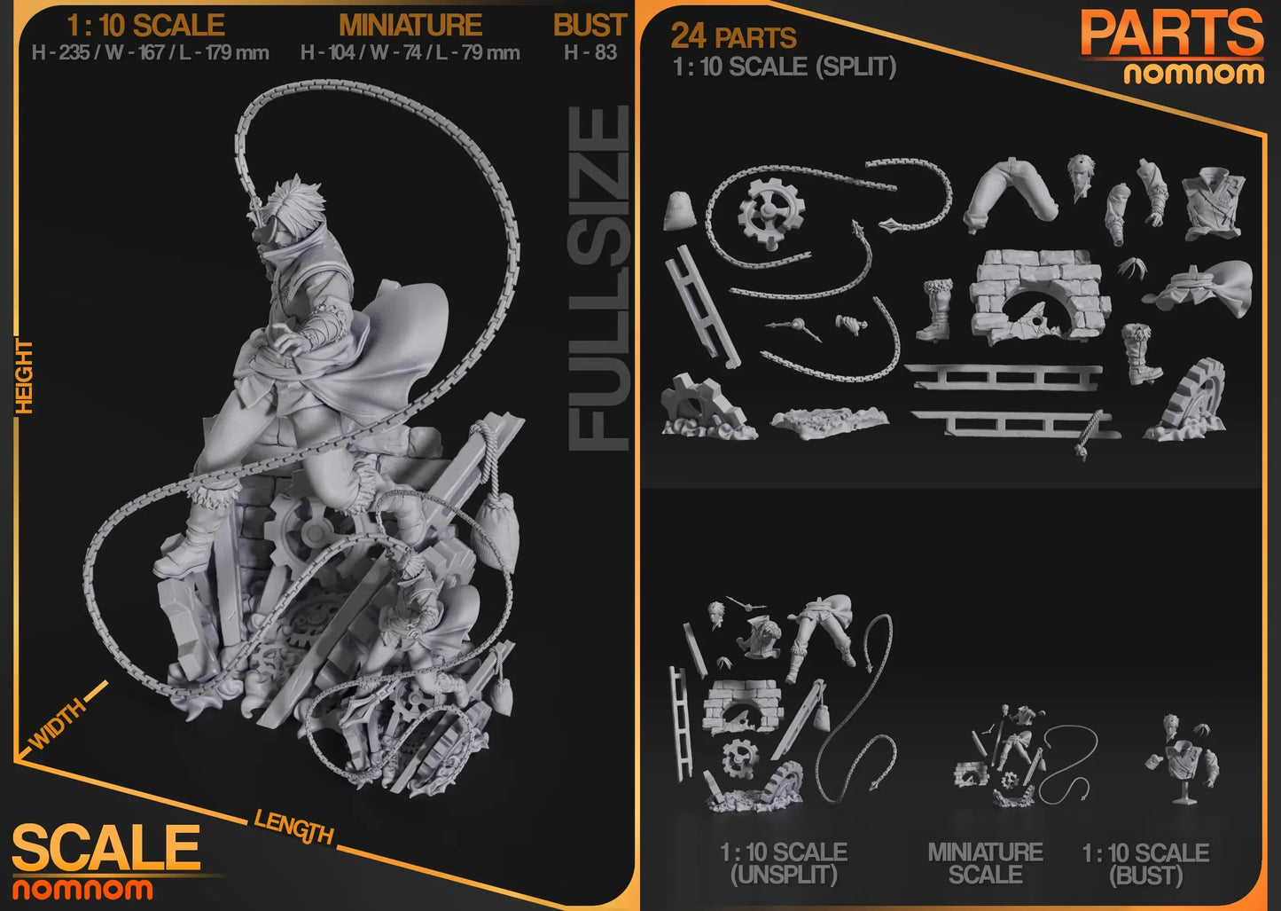 scale and parts breakdown for Trevor Belmont figure kit