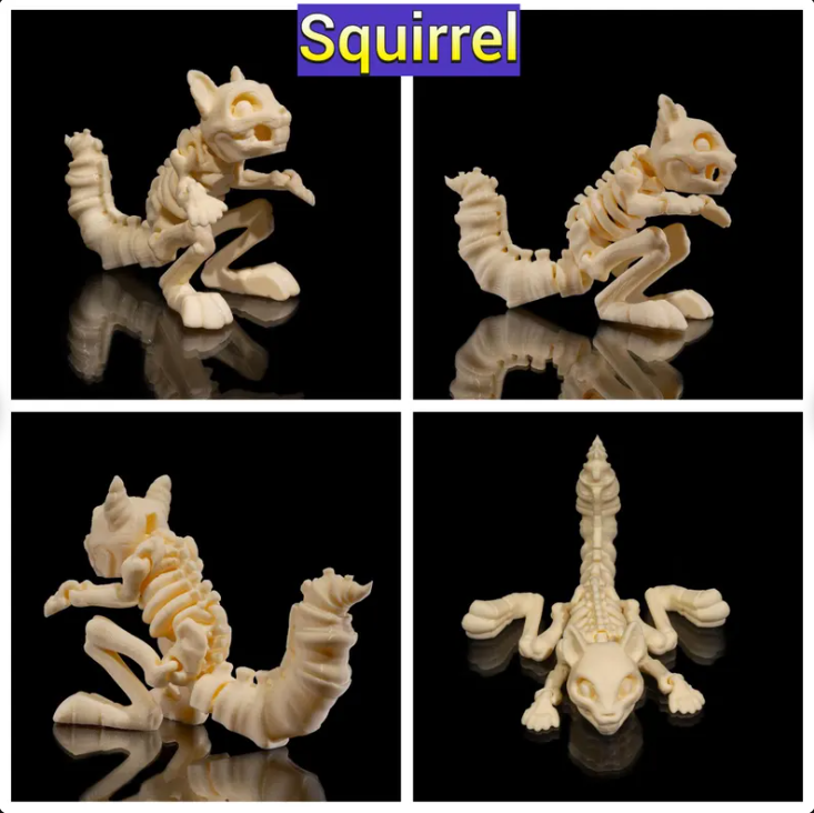 Juguetes articulados de esqueleto de animales: criaturas antiestrés impresas en 3D (gato, perro, conejo, camaleón, ardilla)