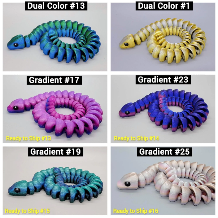 Flexi Snake Toy – Articulated 3D Printed Fidget in 3 Sizes