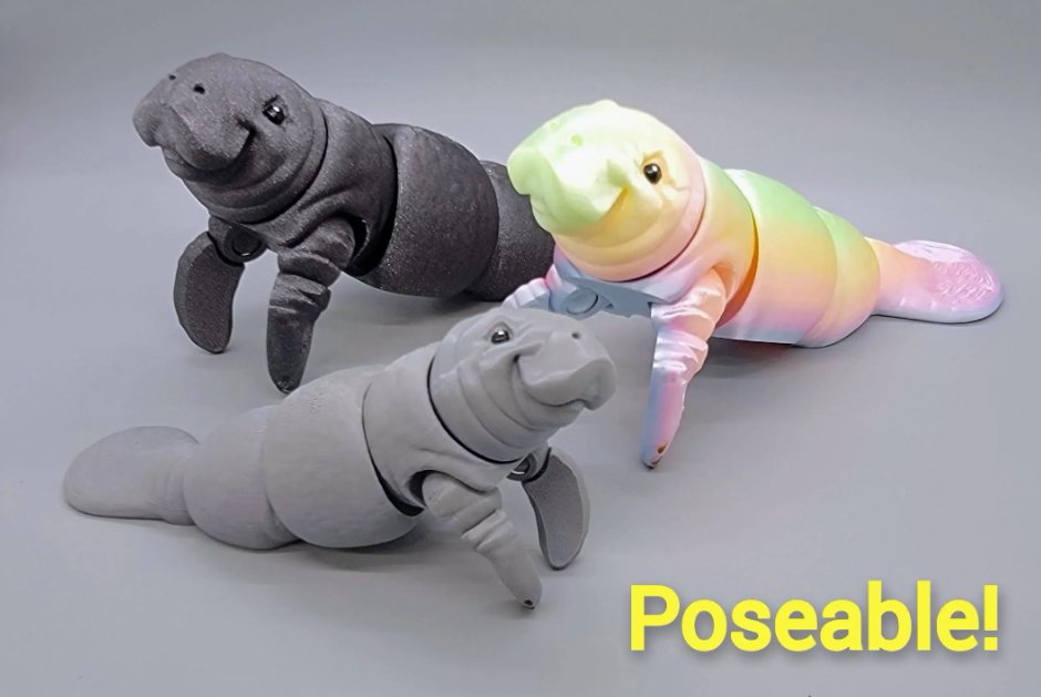 Articulated Manatee Toy – 3D Printed Fidget Sensory Sea Animal in 3 Sizes