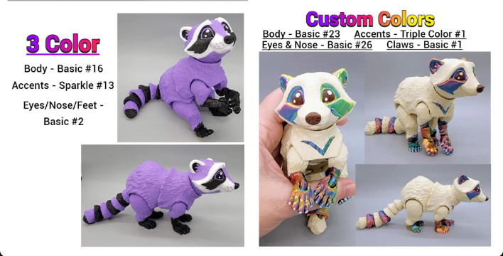 Articulated Raccoon Toy – 3D Printed Posable Fidget in 3 Sizes & Custom Colors