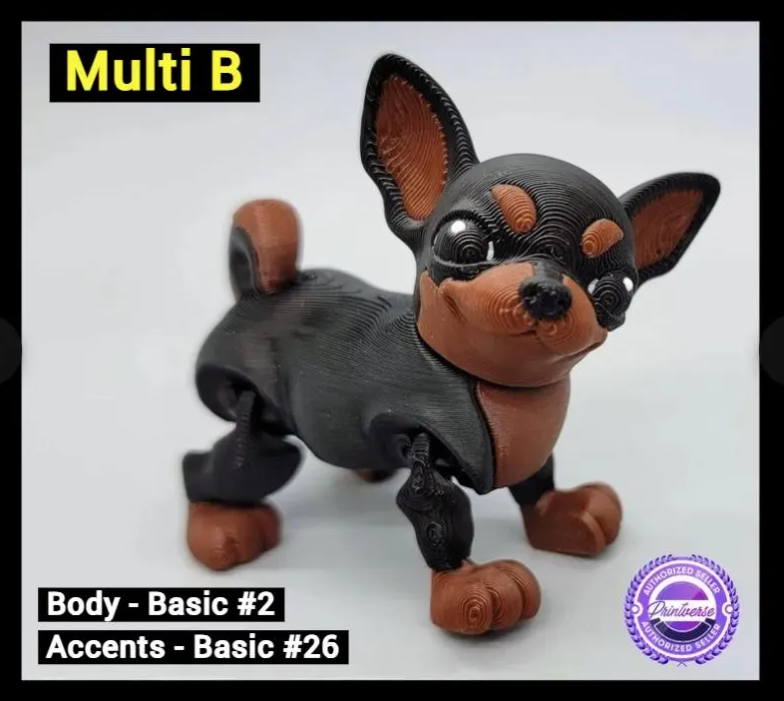 3D Printed Articulated Chihuahua Toy – Custom Faces & Colors in 2 Sizes