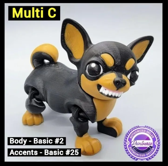 3D Printed Articulated Chihuahua Toy – Custom Faces & Colors in 2 Sizes