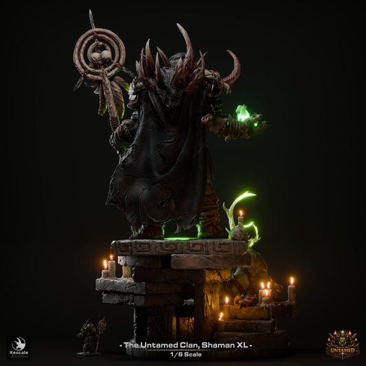 Orc Untamed Shaman XL 1:6 scale resin collector statue with ritual staff glowing magic and scenic base