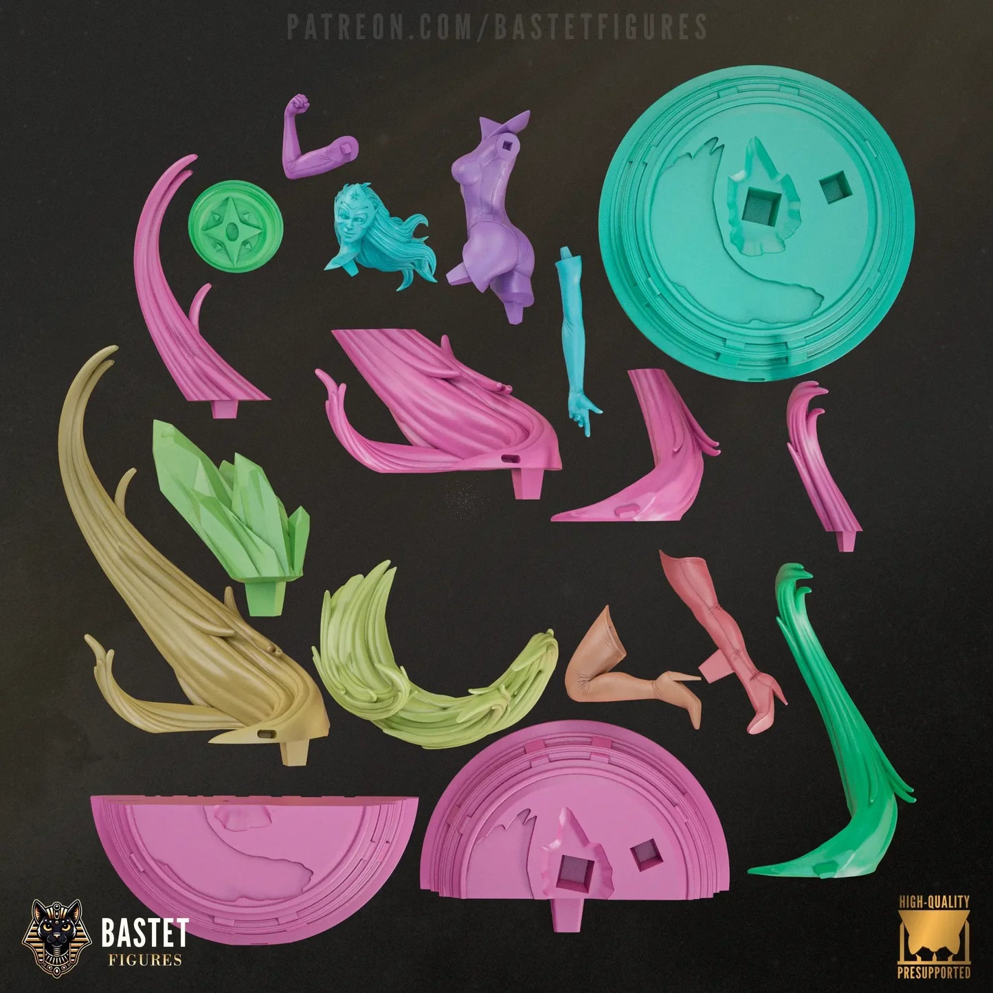 Exploded view of the 18 parts in Star Sapphire kit