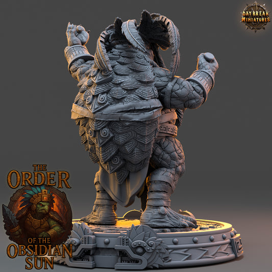 Tezcama the Obsidian Seer resin miniature, tortle spellcaster from the Order of the Obsidian Sun, 3D printed for TTRPGs and fantasy collections.