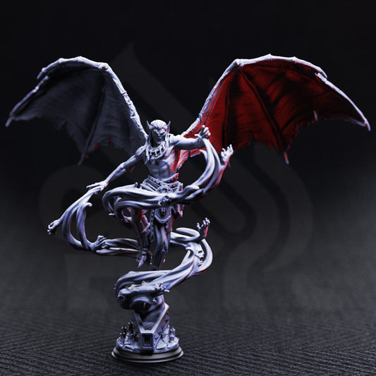 Theldranax the Ancient Elder Vampire resin miniature, gothic winged vampire lord wrapped in spectral hands – TTRPG boss villain