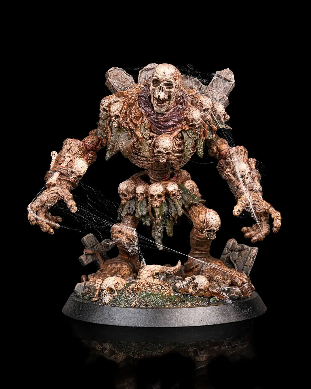 Painted Tombstone Golem resin fan art miniature with glowing green effects and undead details on a decorated base.