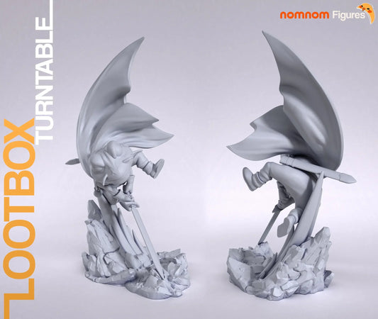 Frog Crono Trigger Turntable — two angles of raw Frog Crono Trigger 3D printed figure on rocky base, unpainted resin