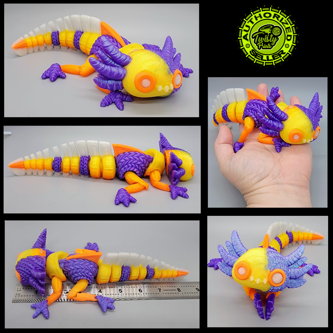 Twisty Stuffed Axolotl Toy | Custom Colors | Multicolor | Articulated | Desk Pet