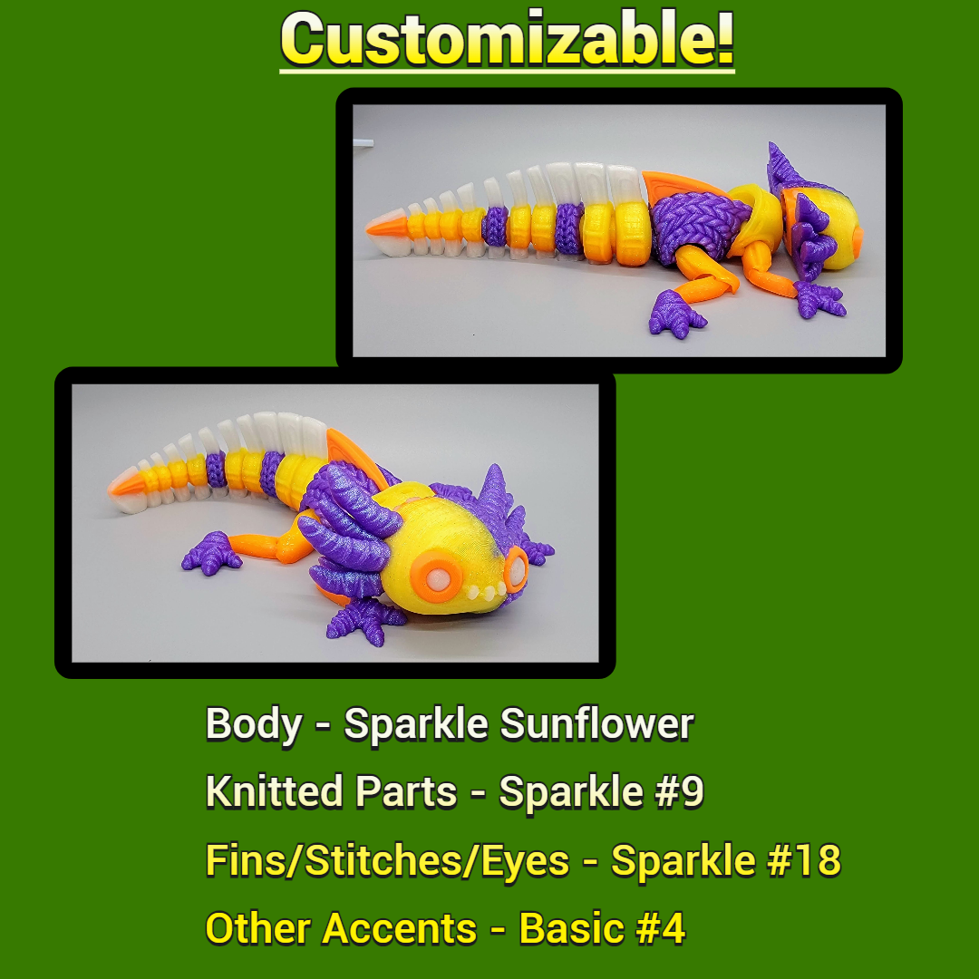 Twisty Stuffed Axolotl Toy | Custom Colors | Multicolor | Articulated | Desk Pet