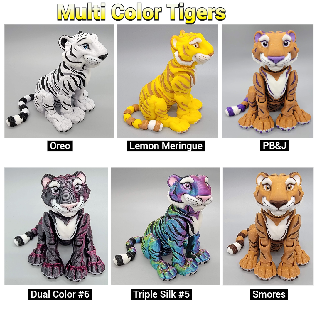 Custom Colors Tiger Toy, Figure, Fidget, 3D printed, (made to order), poseable, sensory, flexi