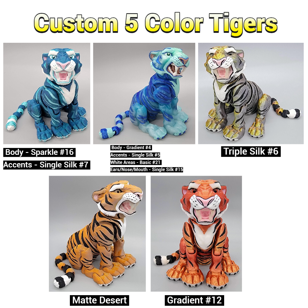 Custom Colors Tiger Toy, Figure, Fidget, 3D printed, (made to order), poseable, sensory, flexi