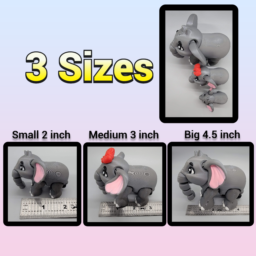 3D Printed Articulated Baby Elephant Toy – Sensory Fidget & Cute Gift