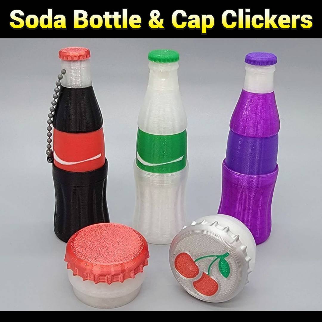Soda Bottle & Cap Keychain Clickers