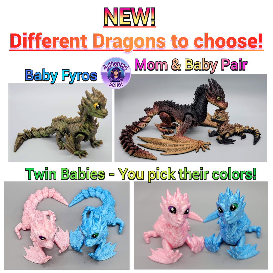 Custom Articulated Fyros Wyvern Dragon & Baby - Sensory Toy - Mythical Fidget - Collectible Fantasy Figure - DnD Player Gift