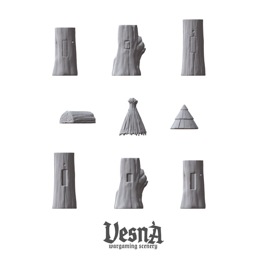 Village Beehive wargaming scenery – 28 mm scale resin terrain with wooden hive towers and straw or shingled roofs for tabletop and dioramas.