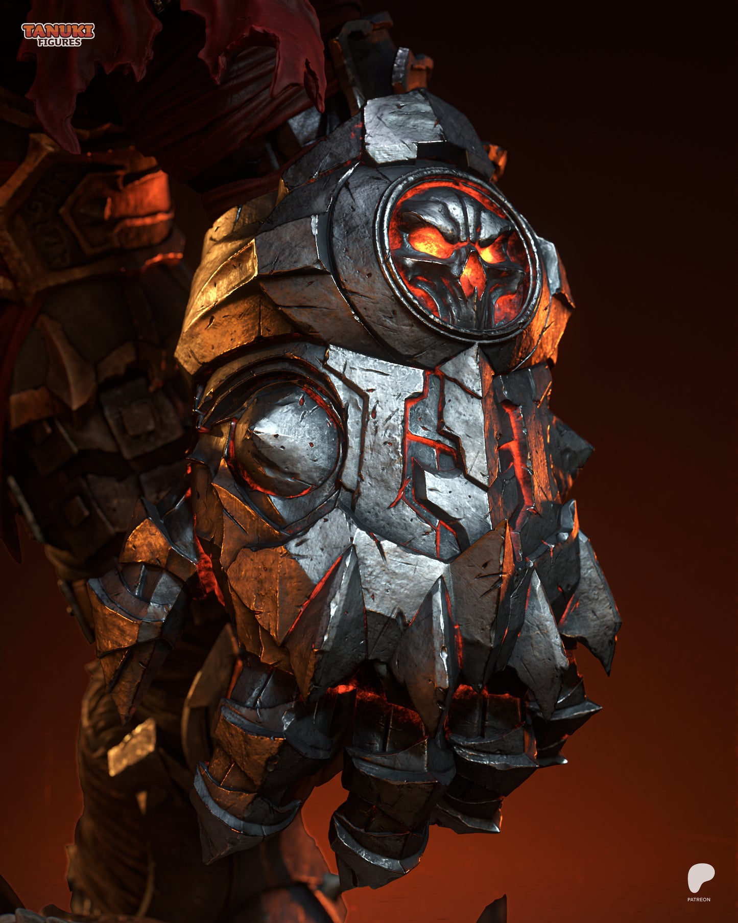 3D printed 1:6 scale War statue showing armored warrior with massive sword and molten demonic base