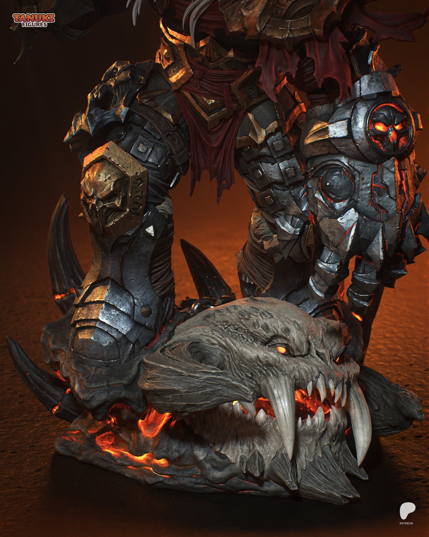 3D printed 1:6 scale War statue showing armored warrior with massive sword and molten demonic base