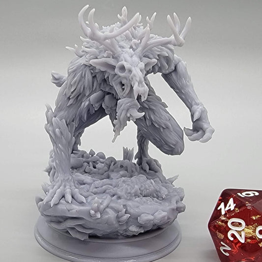 Dreadclaw the Wendigo miniature by DM Stash, featuring an antlered skull head, long claws, and a gaunt beast body design. Showing our Assembled variant by D&K Custom Prints.