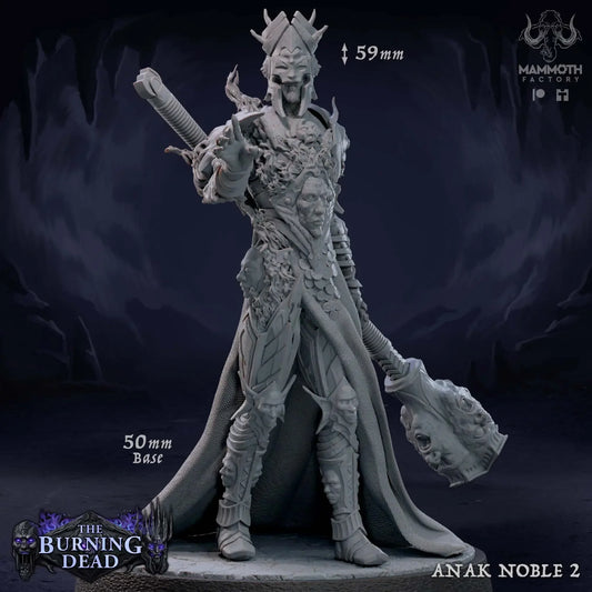 Anak Noble 2 large undead resin miniature by Mammoth Factory in ornate armor with a heavy weapon and 50mm base.