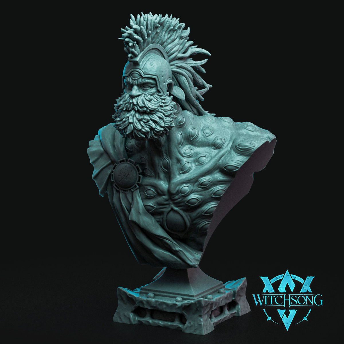 Argus Panoptes Celestial display bust showing his bearded face and many-eyed chest.