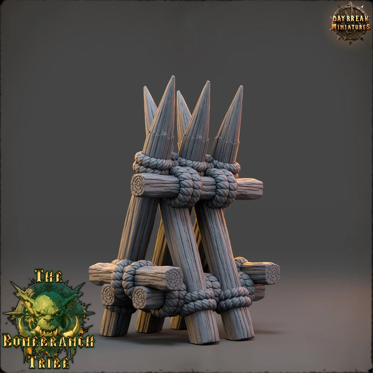 Medium Bonebranch Palisade terrain barricade made from sharpened stakes and bound wooden timbers.