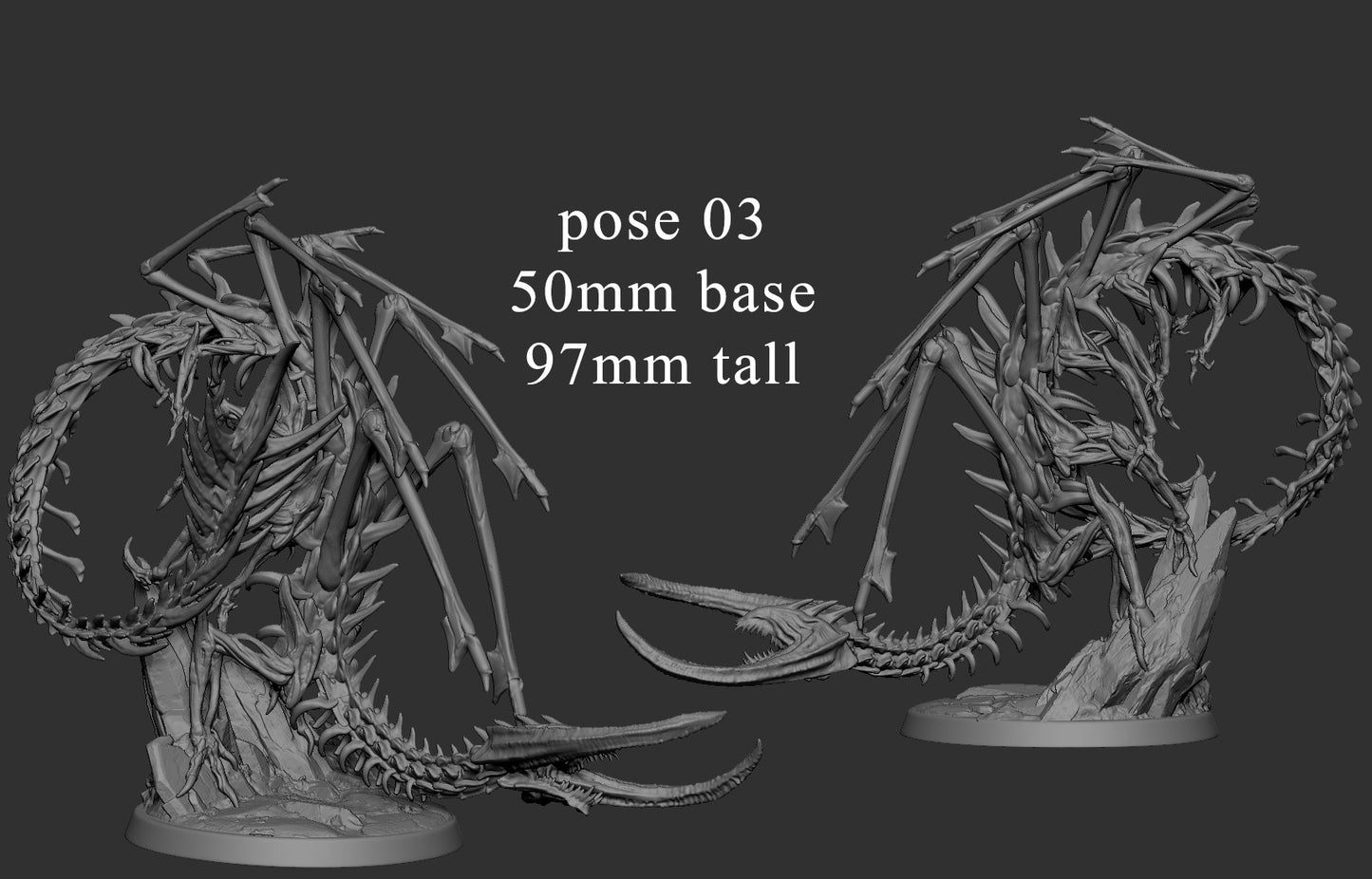 3D printed Death Corsair undead bone serpent miniature featuring skeletal ribs and claws emerging from rocky terrain on a 50 mm base