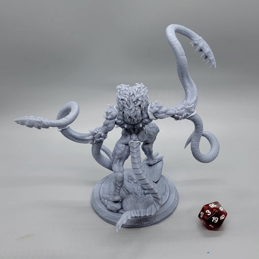 Rear perspective showing the twin tails and spinal ridges of Demogorgon by Stormborn Collectibles.