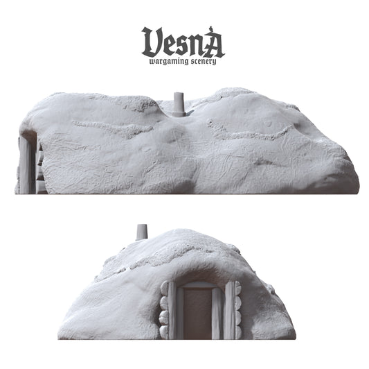 Side-by-side profile views of the large elongated dugout and the smaller front-facing earthen shelter mound.