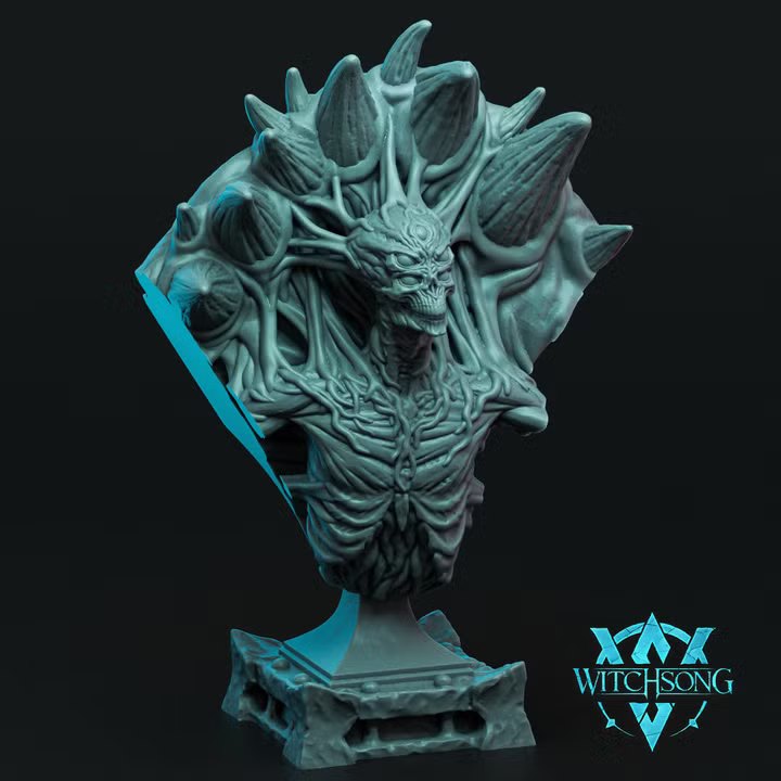 Horror From Elsewhere resin display bust showing a skeletal monster with elongated spines, twisted tendrils, and a decorative pedestal.