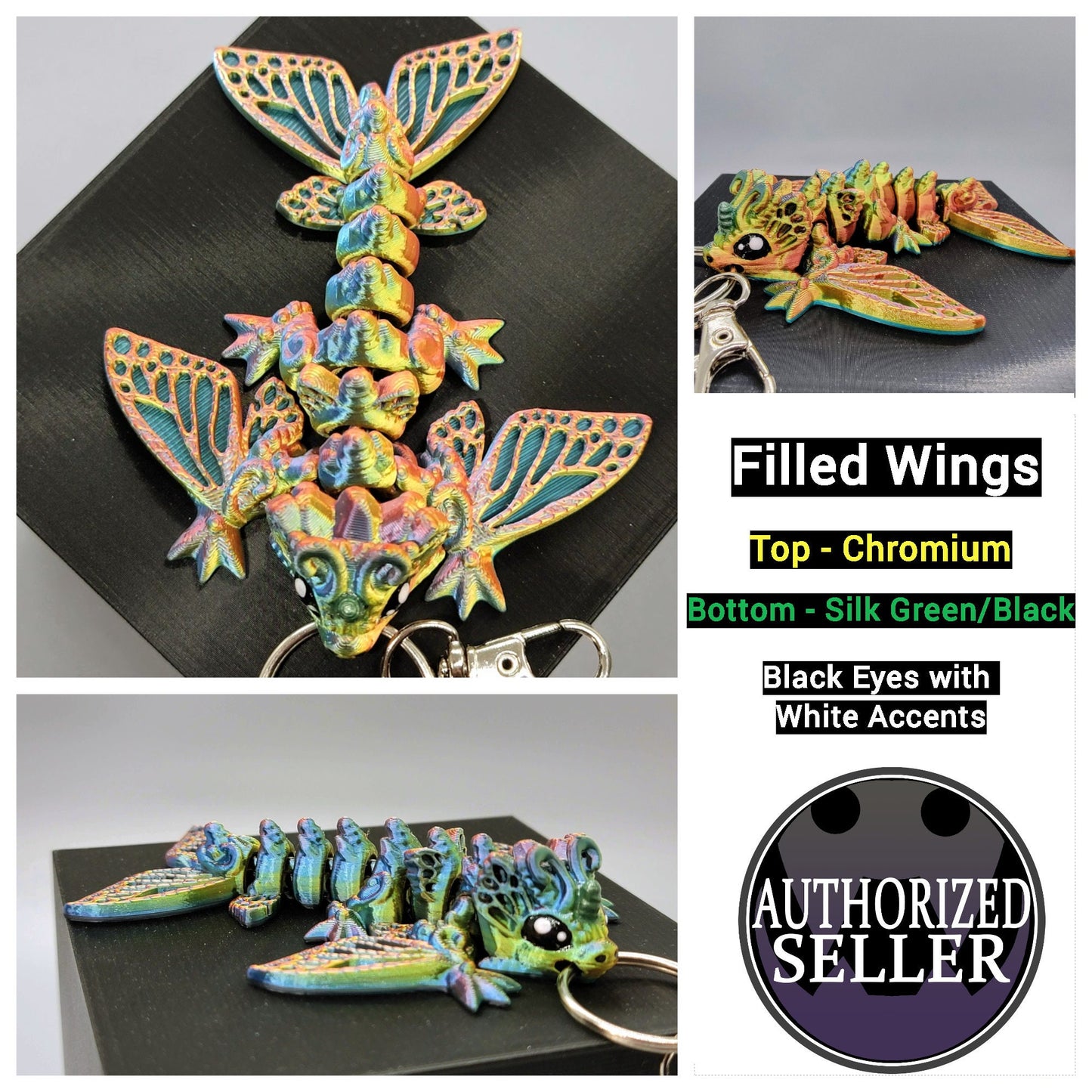 Butterfly Wyvern Toy or Keychain – 3D Printed, Articulated, Small & Big Sizes
