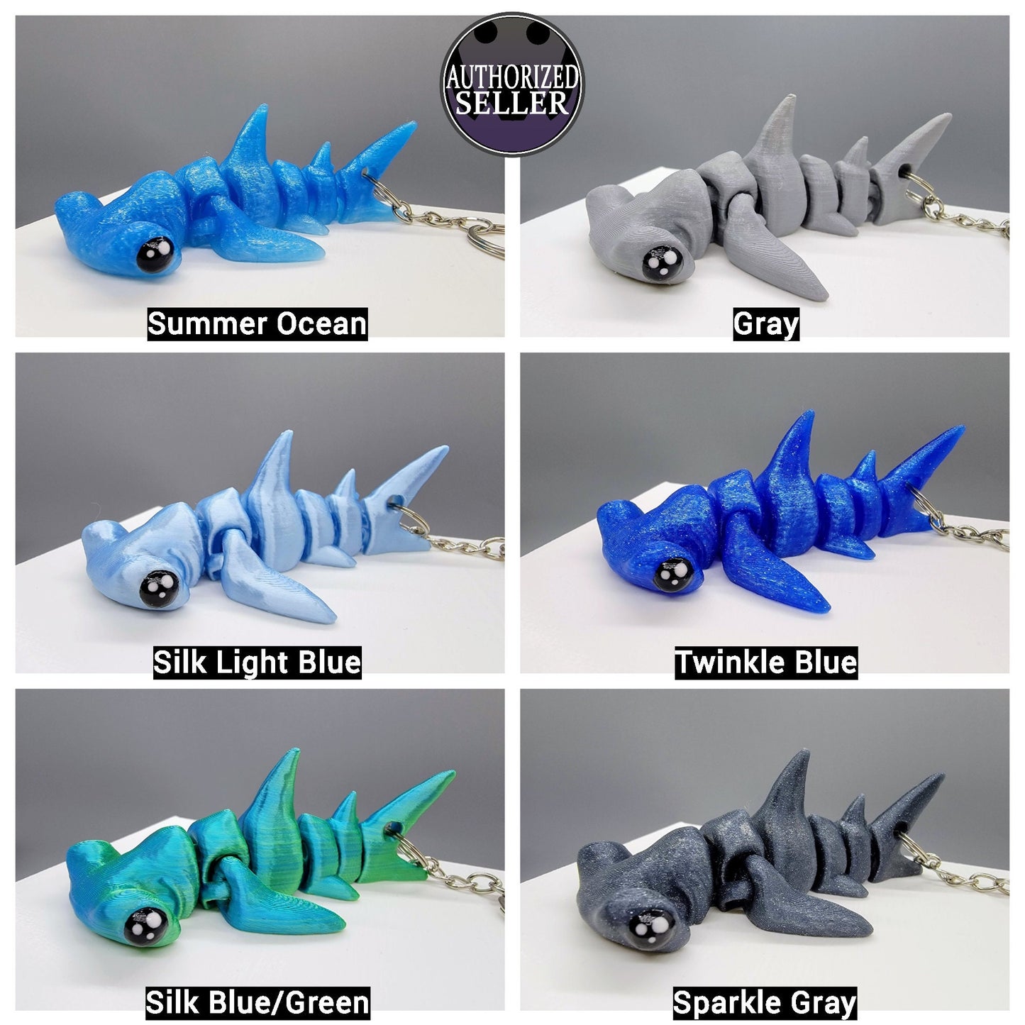3D Printed Articulated Baby Hammerhead Shark – Toy or Keychain in 2 Sizes