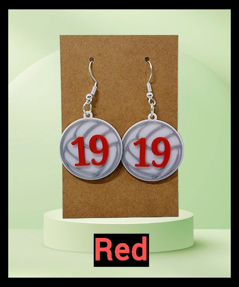 Custom Colored Numbers Volleyball Earrings High School Mascot Team