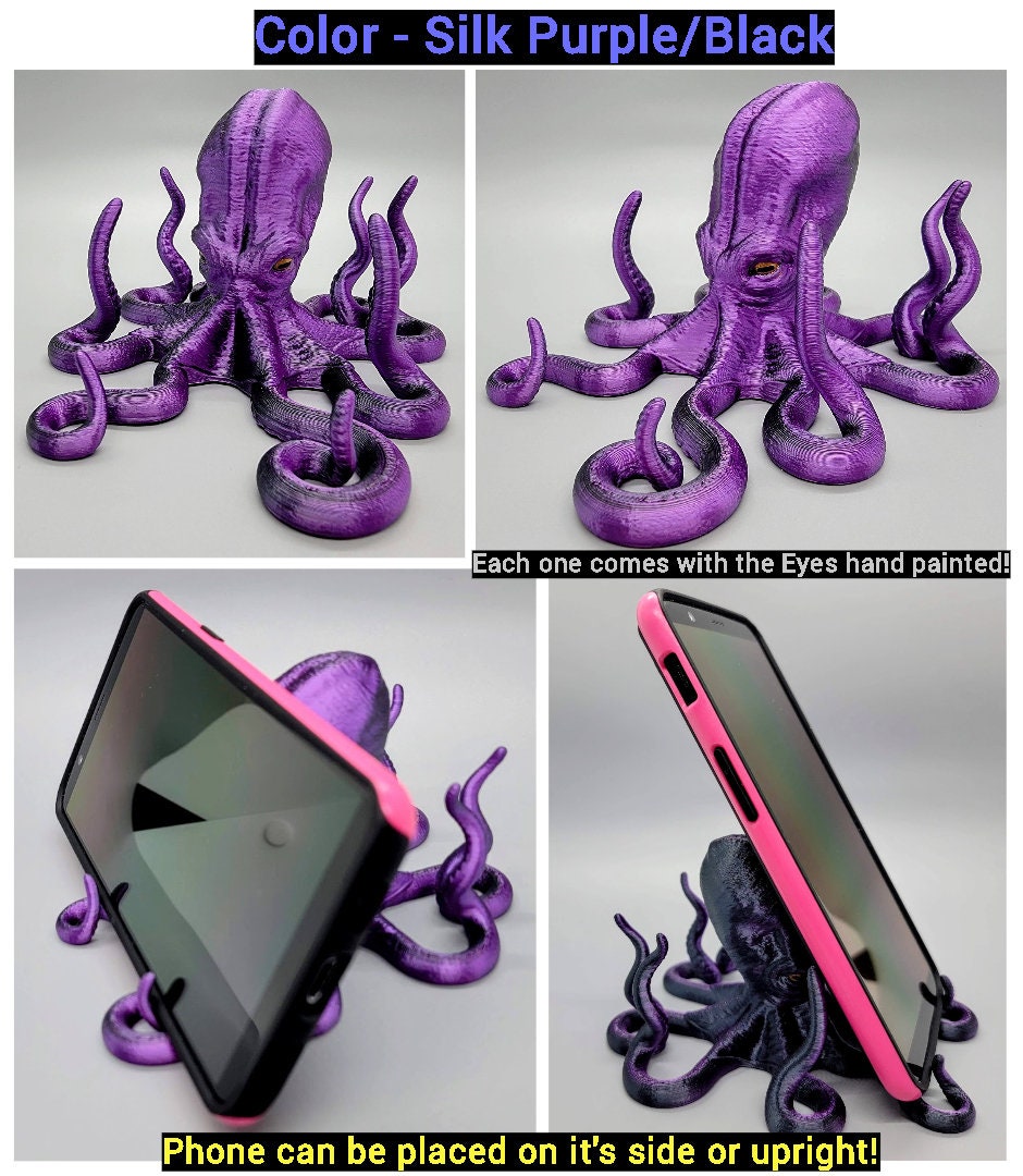 Octopus Phone or Tablet Stand | Custom Colors | Ocean Desk Accessory | Hand-Painted Eyes | Sea Creature | Holder