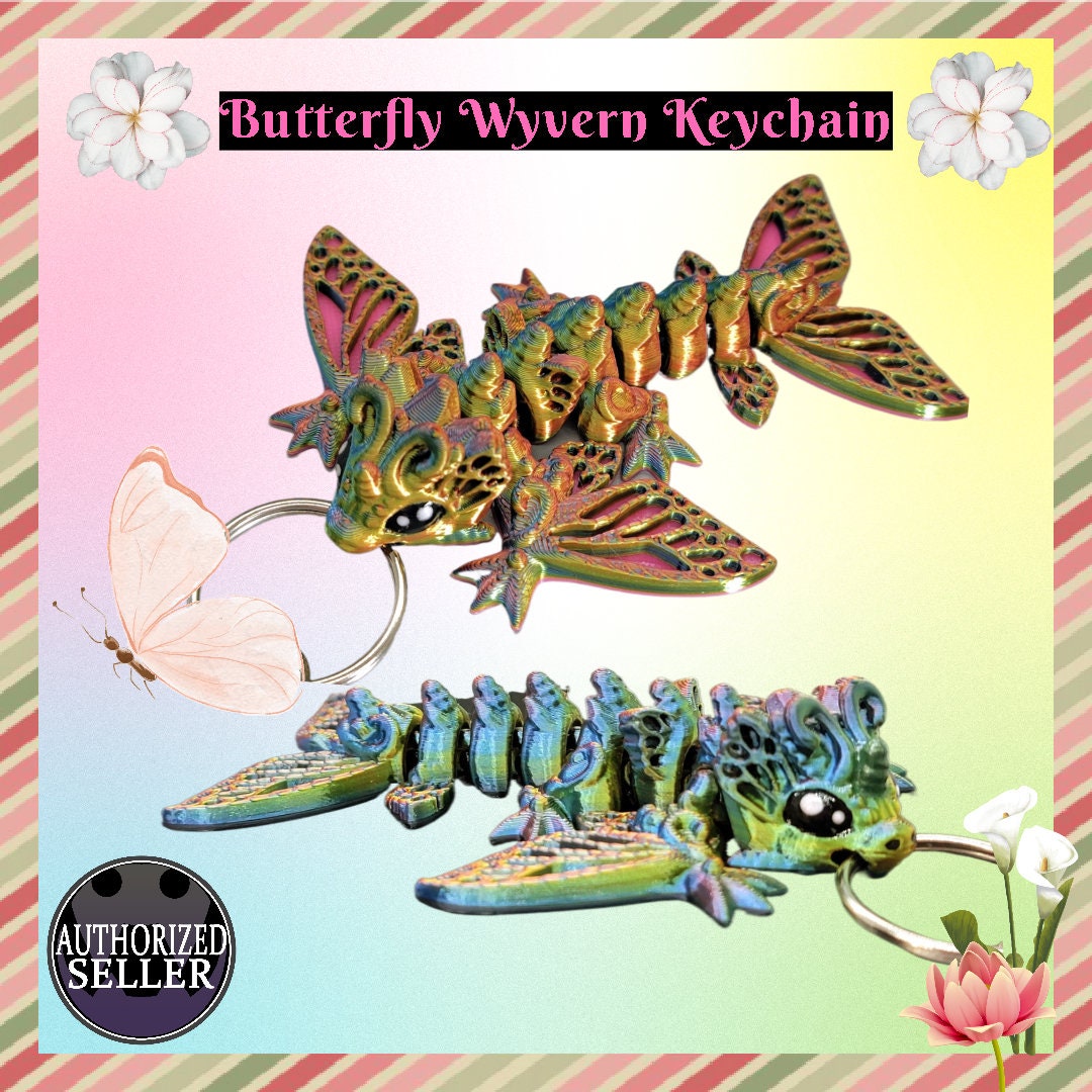 Butterfly Wyvern Toy or Keychain – 3D Printed, Articulated, Small & Big Sizes