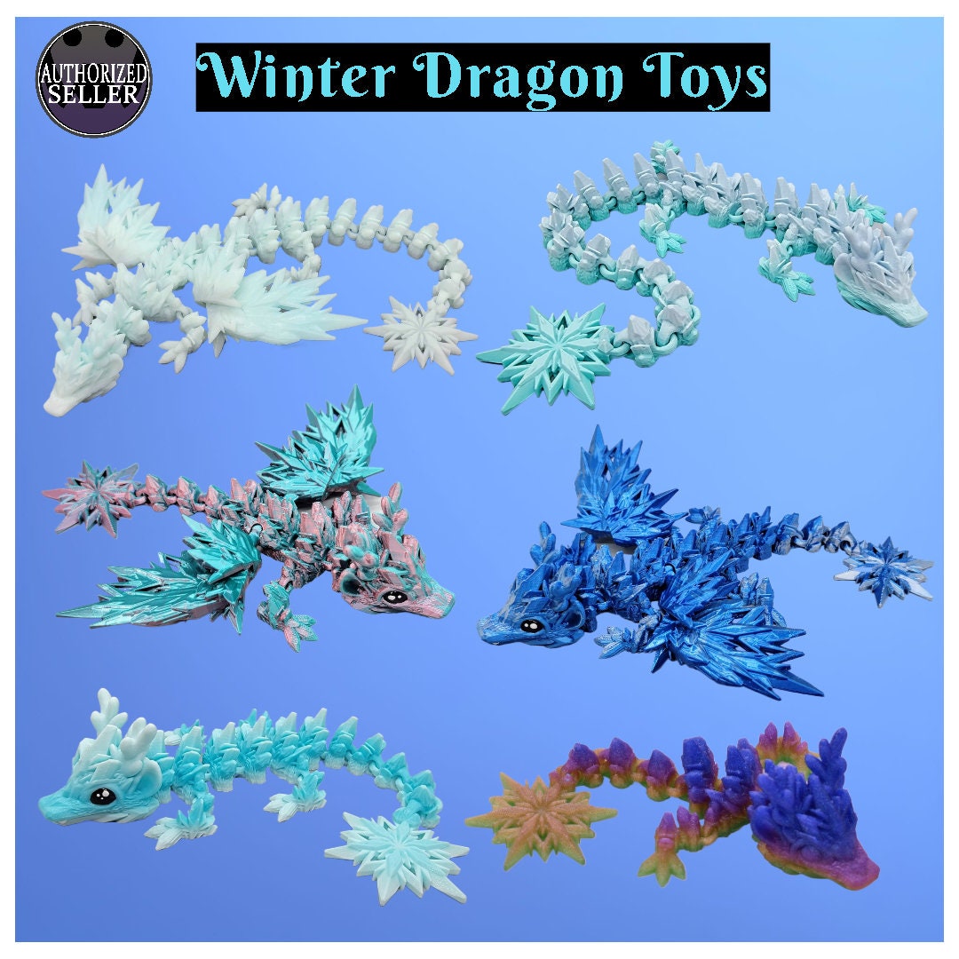 Articulated Winter Dragon | Fidget | Flexi | Mythical Creature | Hand Painted Eyes