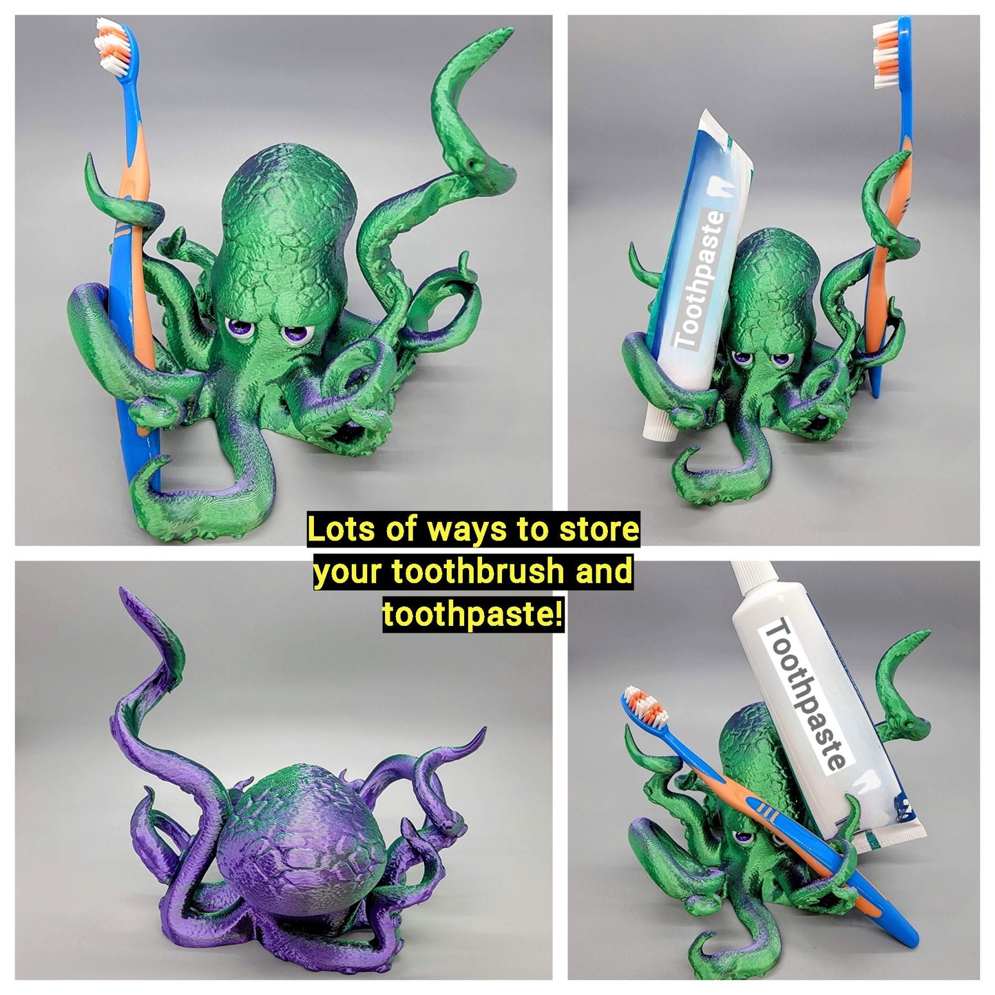 Custom Octopus Toothbrush Holder | Hand Painted Eyes | Ocean Sea Bathroom Decor | Optional Matching Tentacles Available