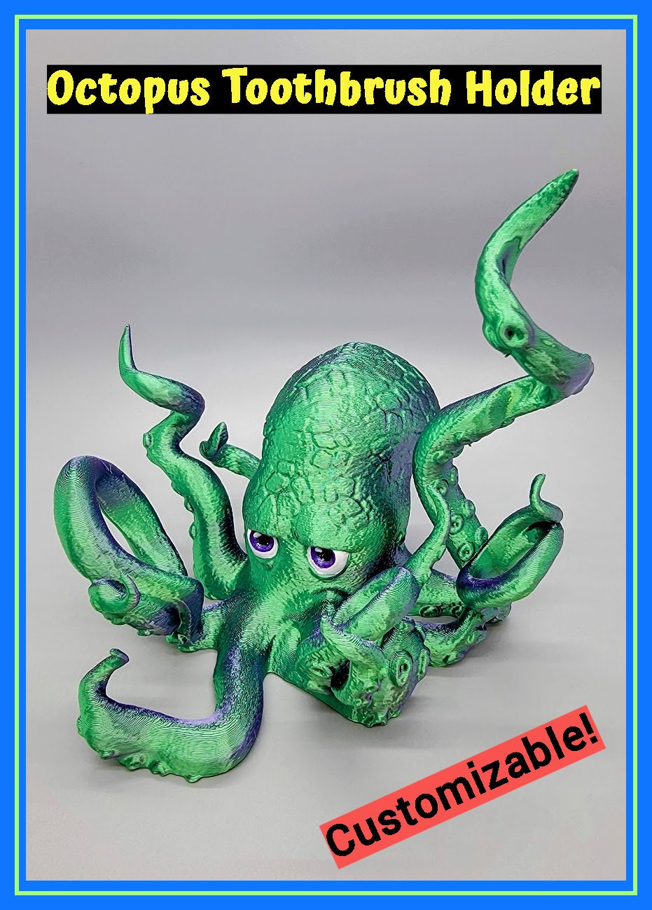 Custom Octopus Toothbrush Holder | Hand Painted Eyes | Ocean Sea Bathroom Decor | Optional Matching Tentacles Available