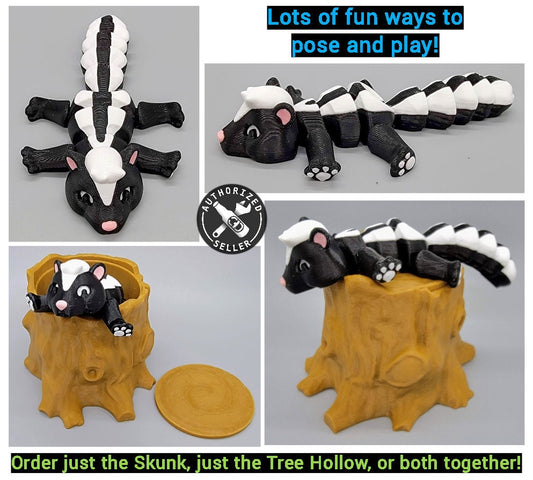 Articulated Skunk Toy and Tree Hollow