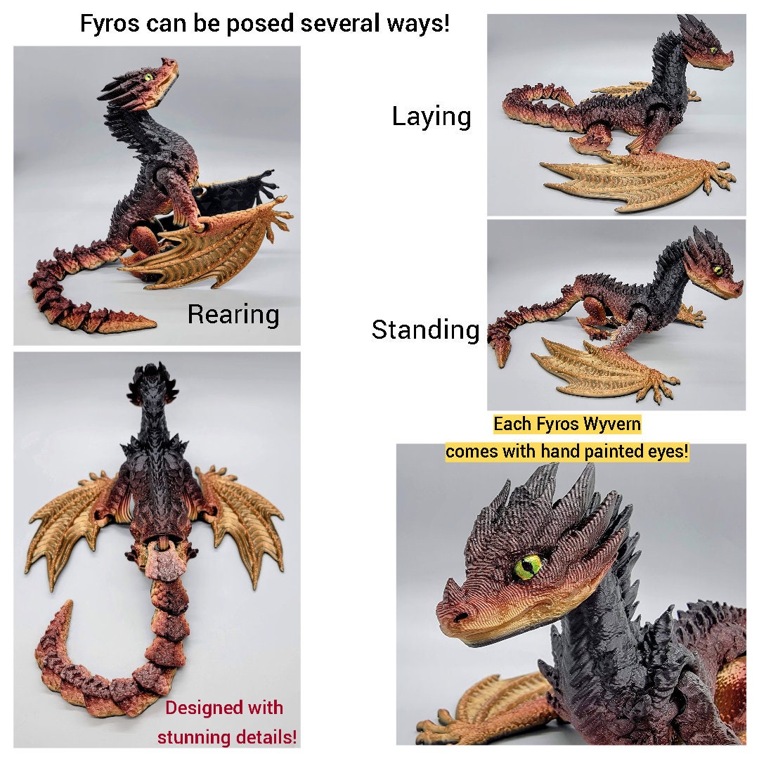 Custom Articulated Fyros Wyvern Dragon & Baby - Sensory Toy - Mythical Fidget - Collectible Fantasy Figure - DnD Player Gift