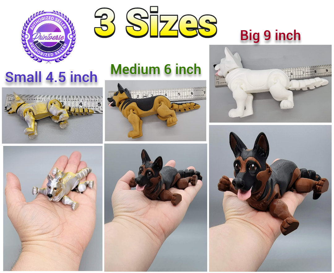 German Shepherd Toy – 3D Printed, Articulated, Custom Pet Option