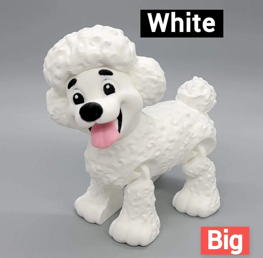 White poodle figurine with a gray background