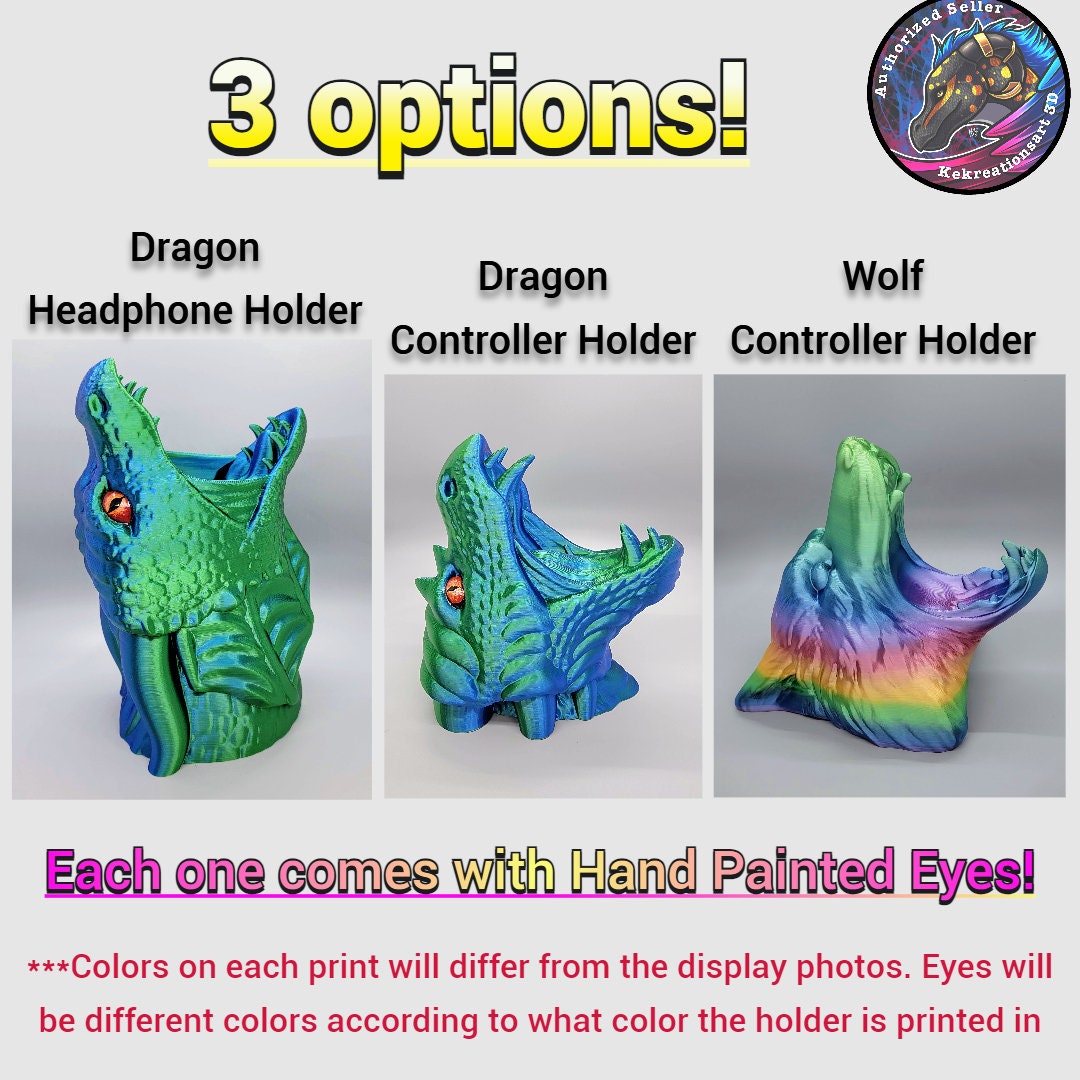 Custom Dragon & Wolf Headphone | Game Control Holder - Desk - Office - Furniture - Decor