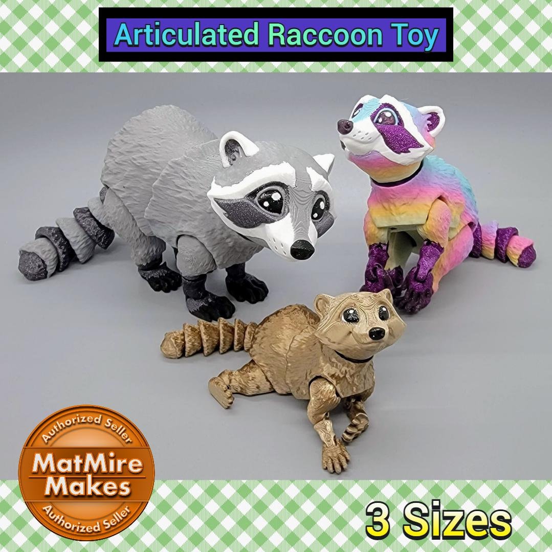 Articulated Raccoon Toy – 3D Printed Posable Fidget in 3 Sizes & Custom Colors