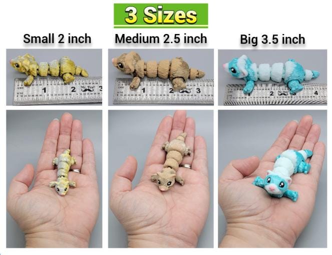 Mini Ferret Toy or Keychain – 3D Printed Fidget for Sensory Play, Customizable Colors